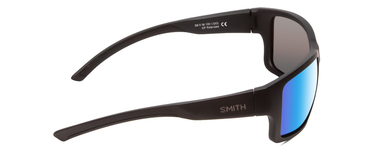 Side View of Smith Outback Unisex Sunglasses Matte Black/ChromaPop Polarized Blue Mirror 59mm