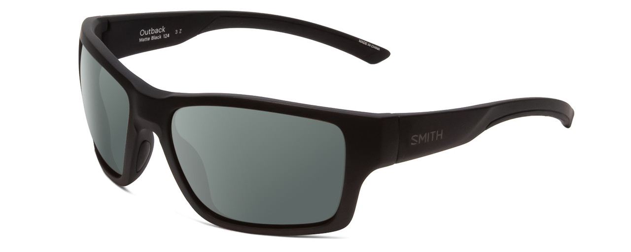 Profile View of Smith Optics Outback Designer Polarized Sunglasses with Custom Cut Smoke Grey Lenses in Matte Black Unisex Square Full Rim Acetate 59 mm