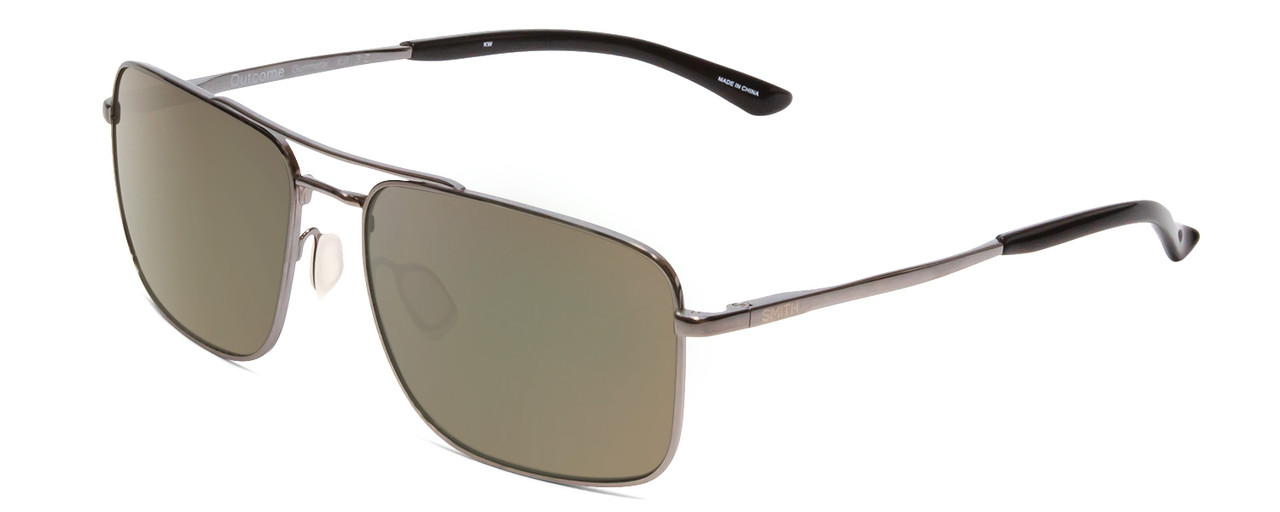 Profile View of Smith Outcome Aviator Sunglasses Gun Metal Silver & CP Polarized Gray Green 59mm