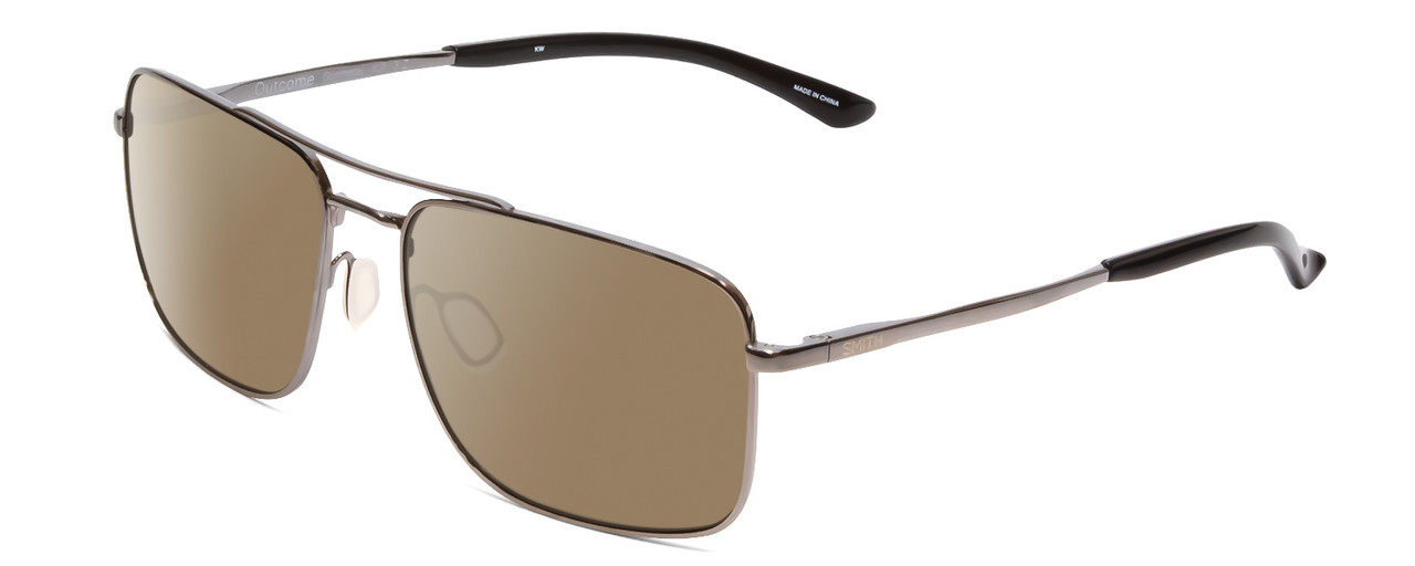 Profile View of Smith Optics Outcome Designer Polarized Sunglasses with Custom Cut Amber Brown Lenses in Gun Metal Silver Black Unisex Pilot Full Rim Metal 59 mm
