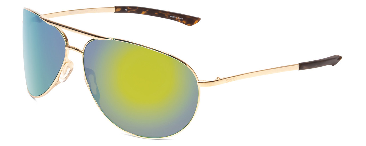 Profile View of Smith Serpico 2 Pilot Sunglasses in Gold/ChromaPop Polarized Green Mirror 65mm