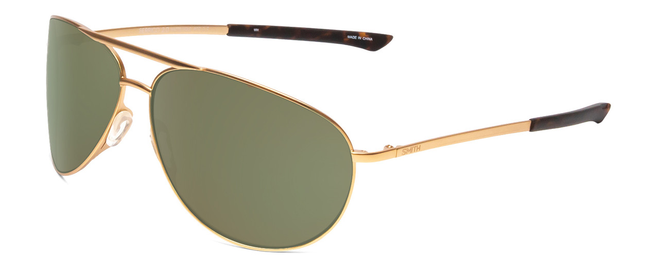 Profile View of Smith Serpico 2 Aviator Sunglasses in Gold & ChromaPop Polarized Gray Green 65mm