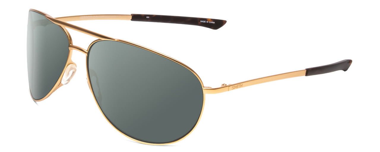 Profile View of Smith Optics Serpico 2 Designer Polarized Sunglasses with Custom Cut Smoke Grey Lenses in Matte Gold Unisex Pilot Full Rim Metal 65 mm