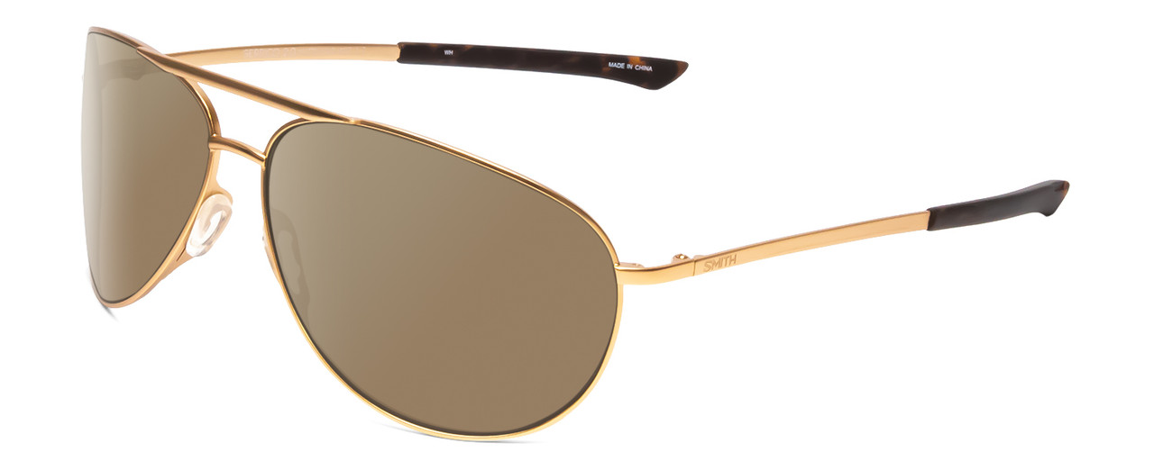 Profile View of Smith Optics Serpico 2 Designer Polarized Sunglasses with Custom Cut Amber Brown Lenses in Matte Gold Unisex Pilot Full Rim Metal 65 mm