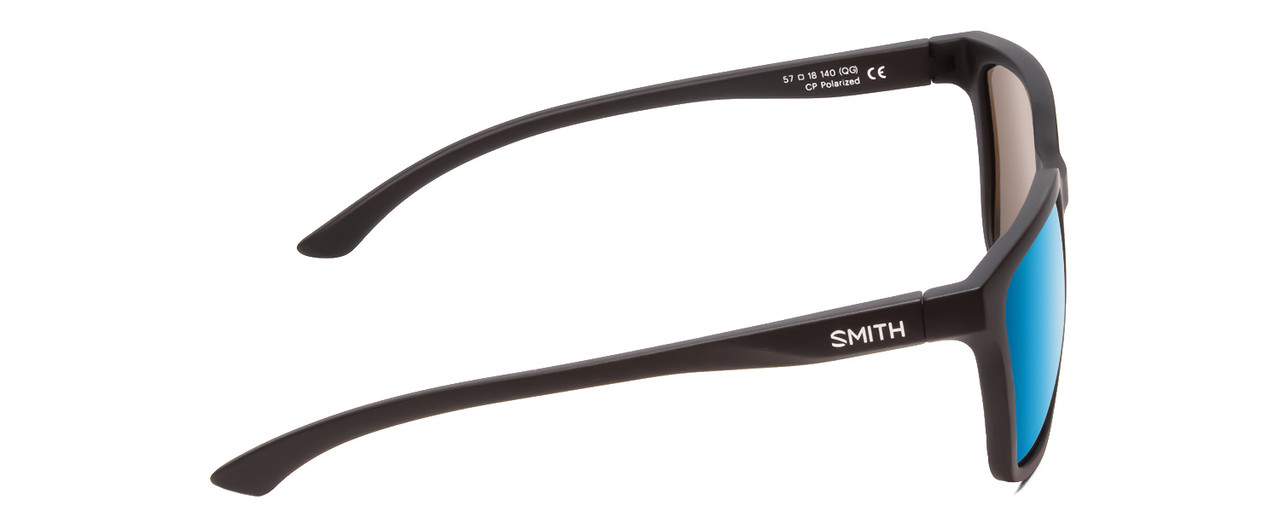 Side View of Smith Shoutout Unisex Retro Sunglasses Black/ChromaPop Polarize Blue Mirror 57mm