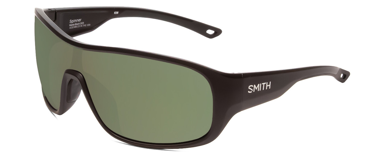 Profile View of Smith Spinner Wrap Shield Sunglasses Black/ChromaPop Polarized Gray Green 134 mm