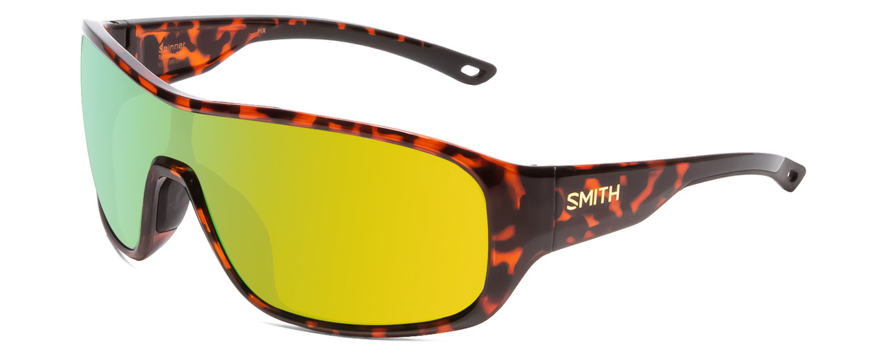 Profile View of Smith Spinner Wrap Shield Sunglasses in Tortoise/CP Polarized Green Mirror 134mm