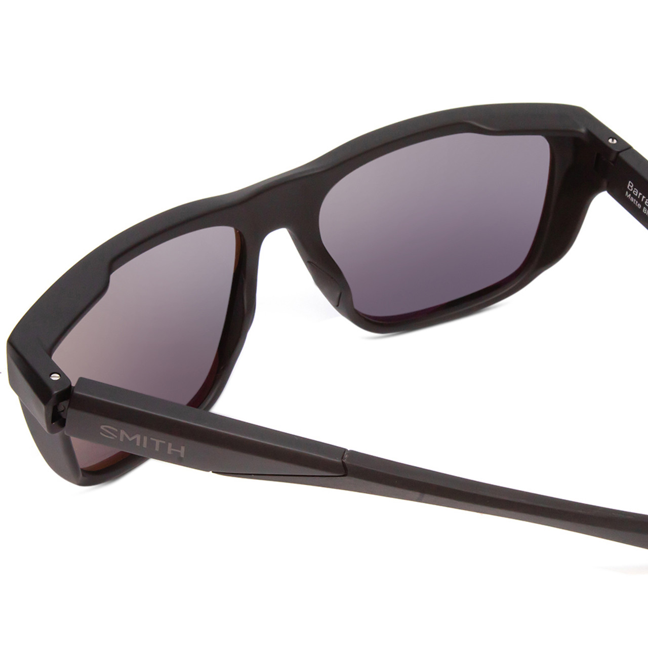 Close Up View of Smith Barra Unisex Classic Sunglasses Black/ChromaPop Polarized Blue Mirror 59mm