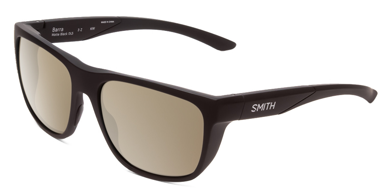 Profile View of Smith Optics Barra Designer Polarized Sunglasses with Custom Cut Amber Brown Lenses in Matte Black Unisex Classic Full Rim Acetate 59 mm