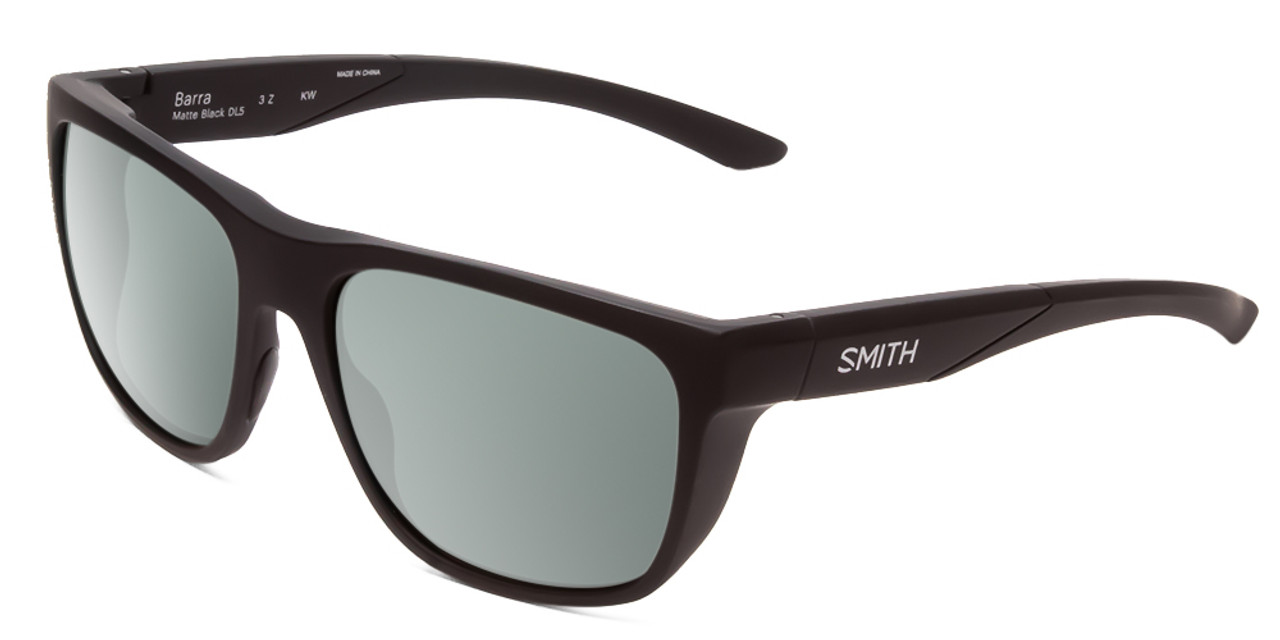 Profile View of Smith Optics Barra Designer Polarized Sunglasses with Custom Cut Smoke Grey Lenses in Matte Black Unisex Classic Full Rim Acetate 59 mm