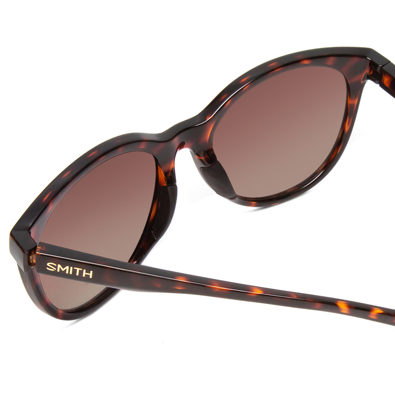 Close Up View of Smith Bayside Unisex Cateye Sunglass Tortoise Gold/Polarized Brown Gradient 54mm