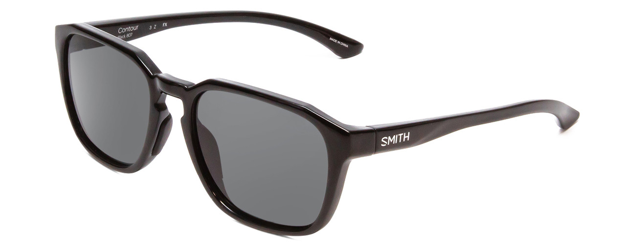 Profile View of Smith Optics Contour Unisex Square Designer Sunglasses Black/Polarized Gray 56mm