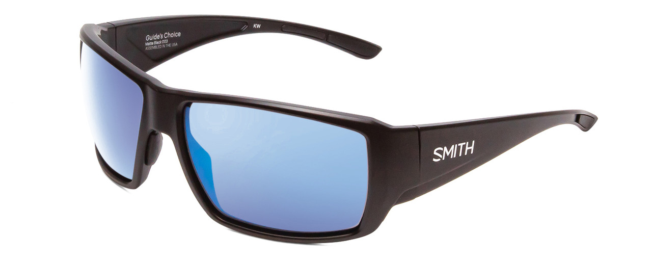 Profile View of Smith Guides Choice Sunglasses Black/ChromaPop Glass Polarized Blue Mirror 62 mm