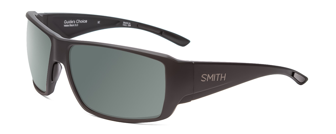 Side View of Smith Optics Guides Choice Designer Polarized Sunglasses with Custom Cut Blue Mirror Lenses in Matte Black Unisex Rectangle Full Rim Acetate 62 mm