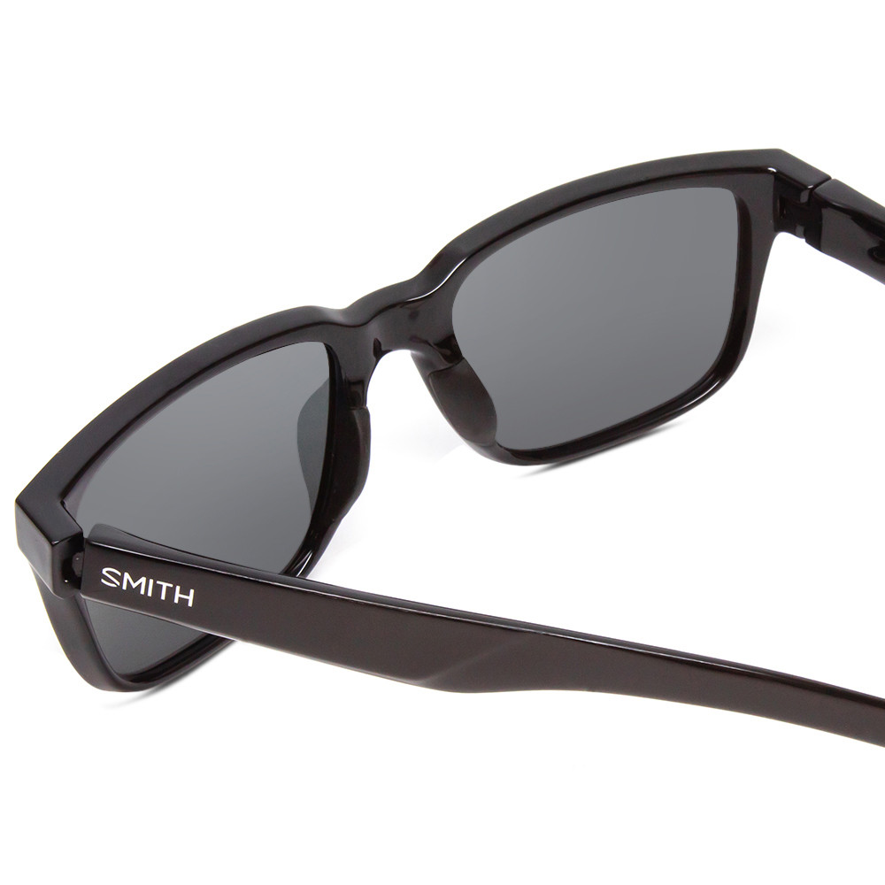 Close Up View of Smith Headliner Unisex Square Designer Sunglasses in Black/Polarized Gray 55 mm