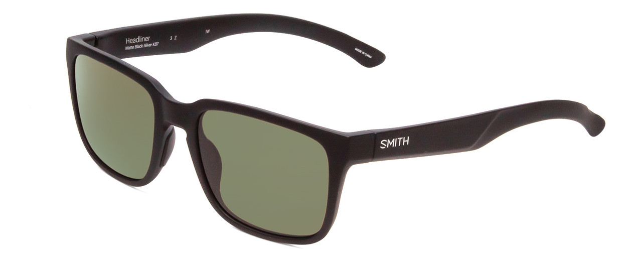 Profile View of Smith Headliner Designer Sunglasses in Black/ChromaPop Polarized Gray Green 55mm