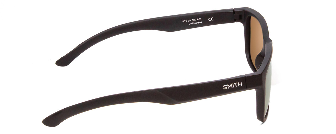 Side View of Smith Headliner Designer Sunglasses in Black/ChromaPop Polarized Gray Green 55mm