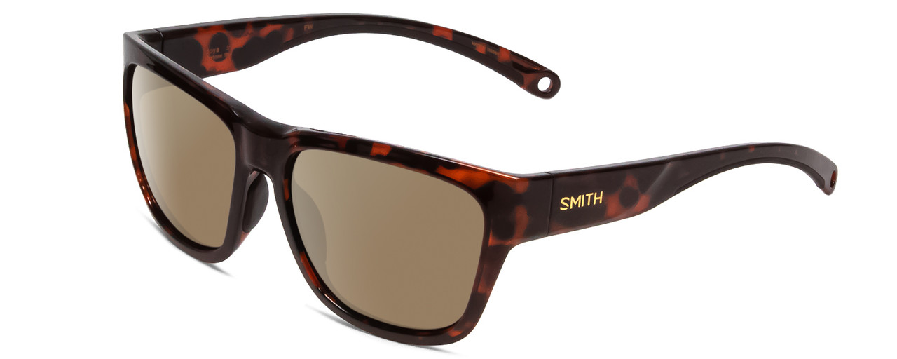 Side View of Smith Optics Joya Designer Polarized Sunglasses with Custom Cut Red Mirror Lenses in Tortoise Havana Gold Ladies Square Full Rim Acetate 56 mm