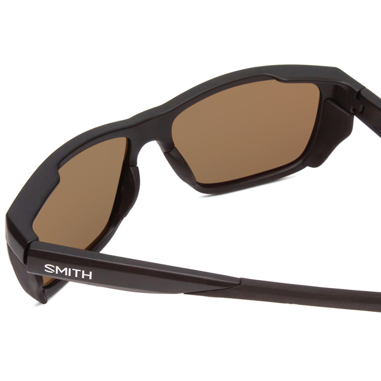 Close Up View of Smith Longfin Unisex Wrap Sunglasses Black/ChromaPop Polarized Gray Green 59 mm