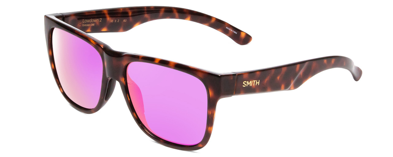 Profile View of Smith Lowdown 2 Sunglasses Tortoise Gold/CP Polarized Violet Mirror Purple 55 mm
