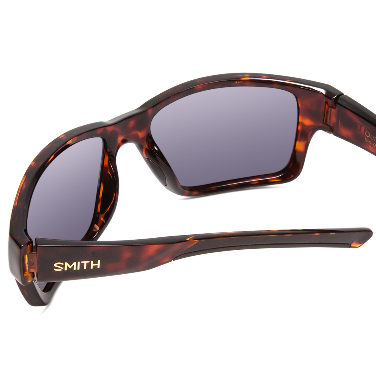 Close Up View of Smith Outback Sunglasses Tortoise Brown Gold/ChromaPop Polarize Blue Mirror 59mm