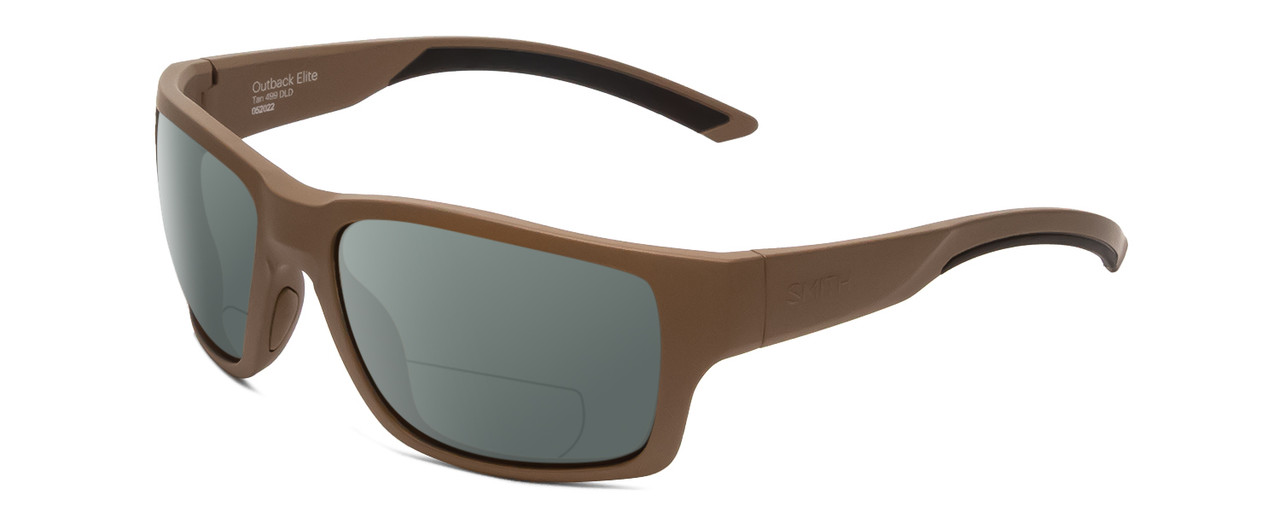 Top View of Smith Optics Outback Elite Designer Polarized Reading Sunglasses with Custom Cut Powered Blue Mirror Lenses in Tan 499 Brown Unisex Square Full Rim Acetate 59 mm