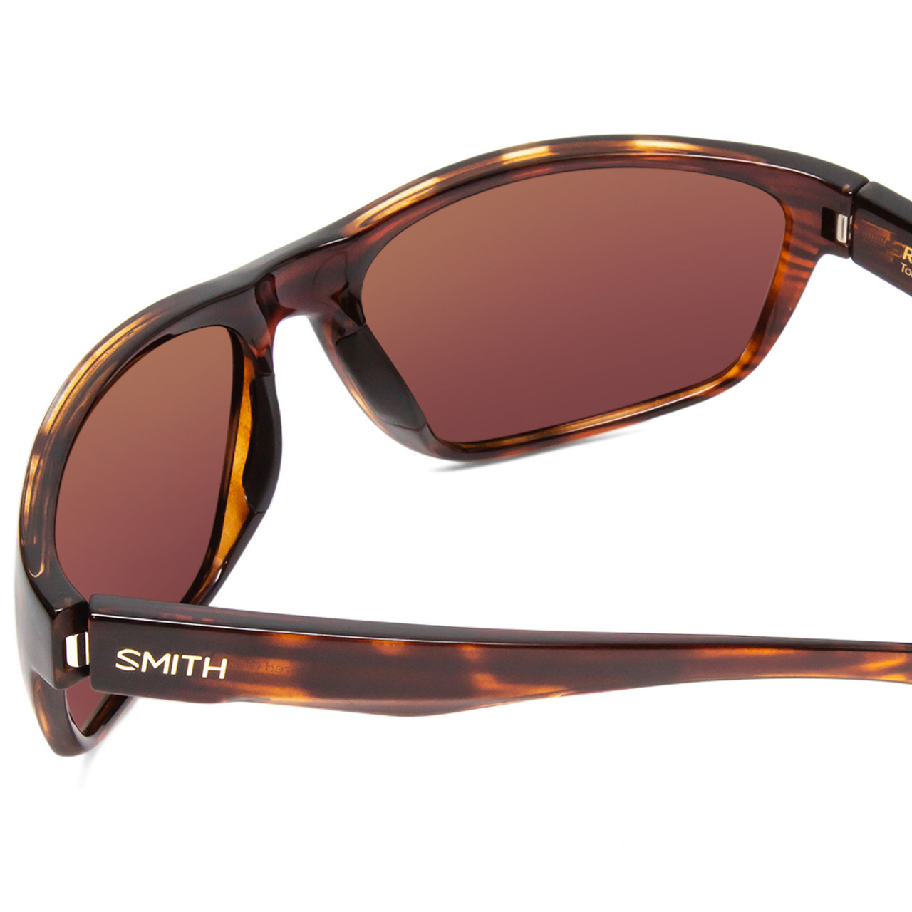 Close Up View of Smith Redding Wrap Sunglasses in Tortoise/CP Glass Polarized Green Mirror 62 mm