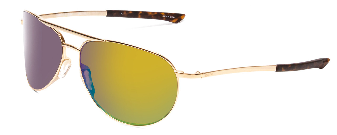 Profile View of Smith Serpico Slim 2 Aviator Sunglasses in Gold/CP Polarized Green Mirror 60 mm