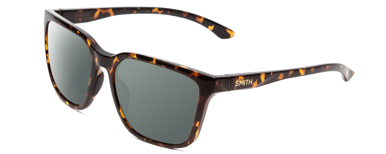 Profile View of Smith Optics Shoutout Designer Polarized Sunglasses with Custom Cut Smoke Grey Lenses in Vintage Tortoise Havana Brown Gold Unisex Retro Full Rim Acetate 57 mm