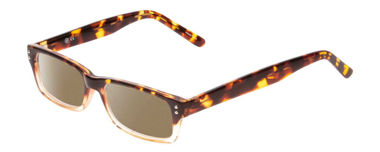 Profile View of SOHO 102 Designer Polarized Sunglasses with Custom Cut Amber Brown Lenses in Amber Brown Tortoise Beige Crystal 2 Tone Ladies Rectangle Full Rim Acetate 50 mm