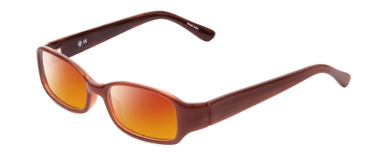 Profile View of SOHO 62 Designer Polarized Sunglasses with Custom Cut Red Mirror Lenses in Chocalte Brown Caramel Layered Ladies Oval Full Rim Acetate 49 mm