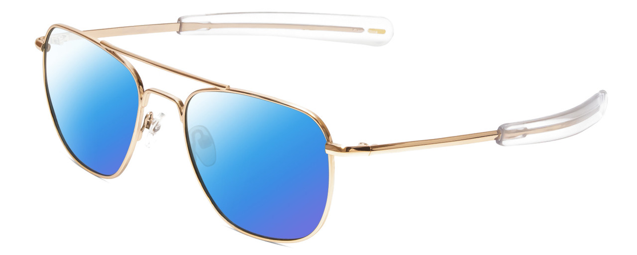 Profile View of Ernest Hemingway H202 Designer Polarized Sunglasses with Custom Cut Blue Mirror Lenses in Gold Unisex Pilot Full Rim Metal 55 mm