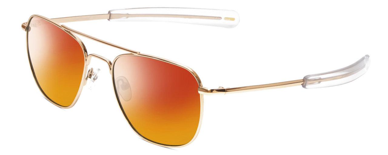 Profile View of Ernest Hemingway H202 Designer Polarized Sunglasses with Custom Cut Red Mirror Lenses in Gold Unisex Pilot Full Rim Metal 55 mm