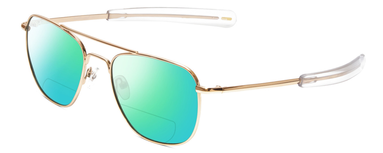 Profile View of Ernest Hemingway H202 Designer Polarized Reading Sunglasses with Custom Cut Powered Green Mirror Lenses in Gold Unisex Pilot Full Rim Metal 55 mm