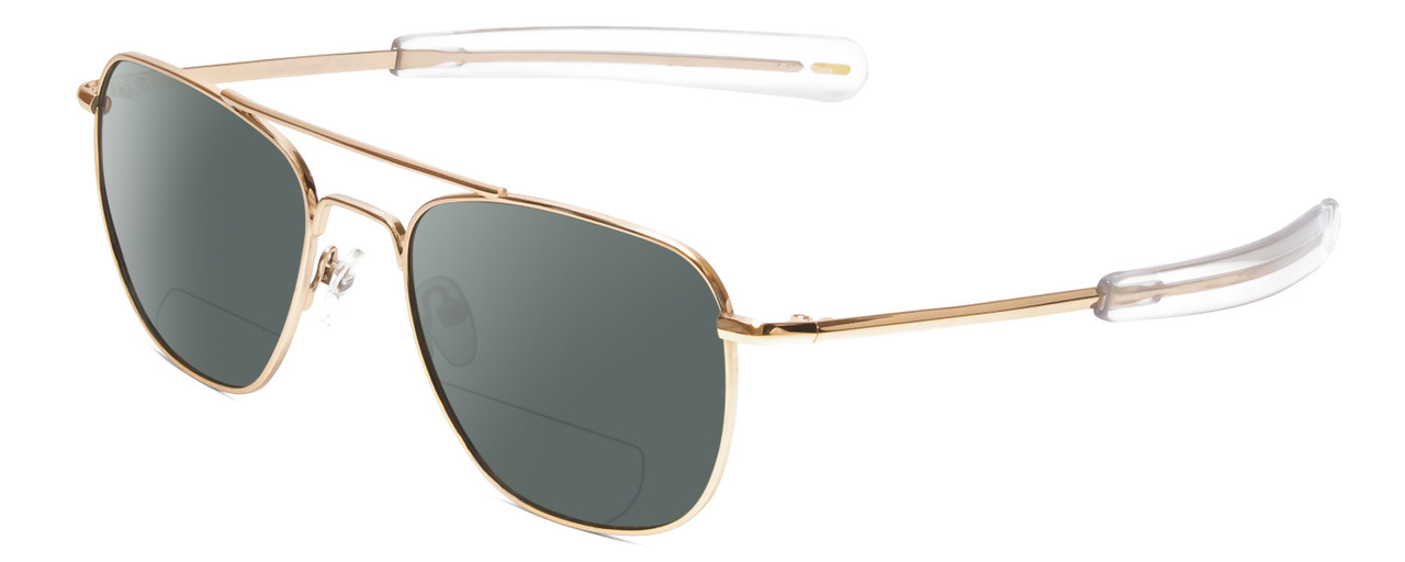 Profile View of Ernest Hemingway H202 Designer Polarized Reading Sunglasses with Custom Cut Powered Smoke Grey Lenses in Gold Unisex Pilot Full Rim Metal 55 mm