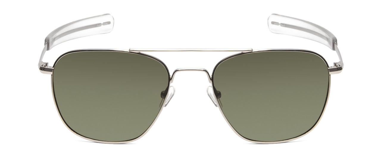 Front View of Ernest Hemingway H202 55 mm Metal Pilot Polarized Sunglasses Silver&Green/Blue