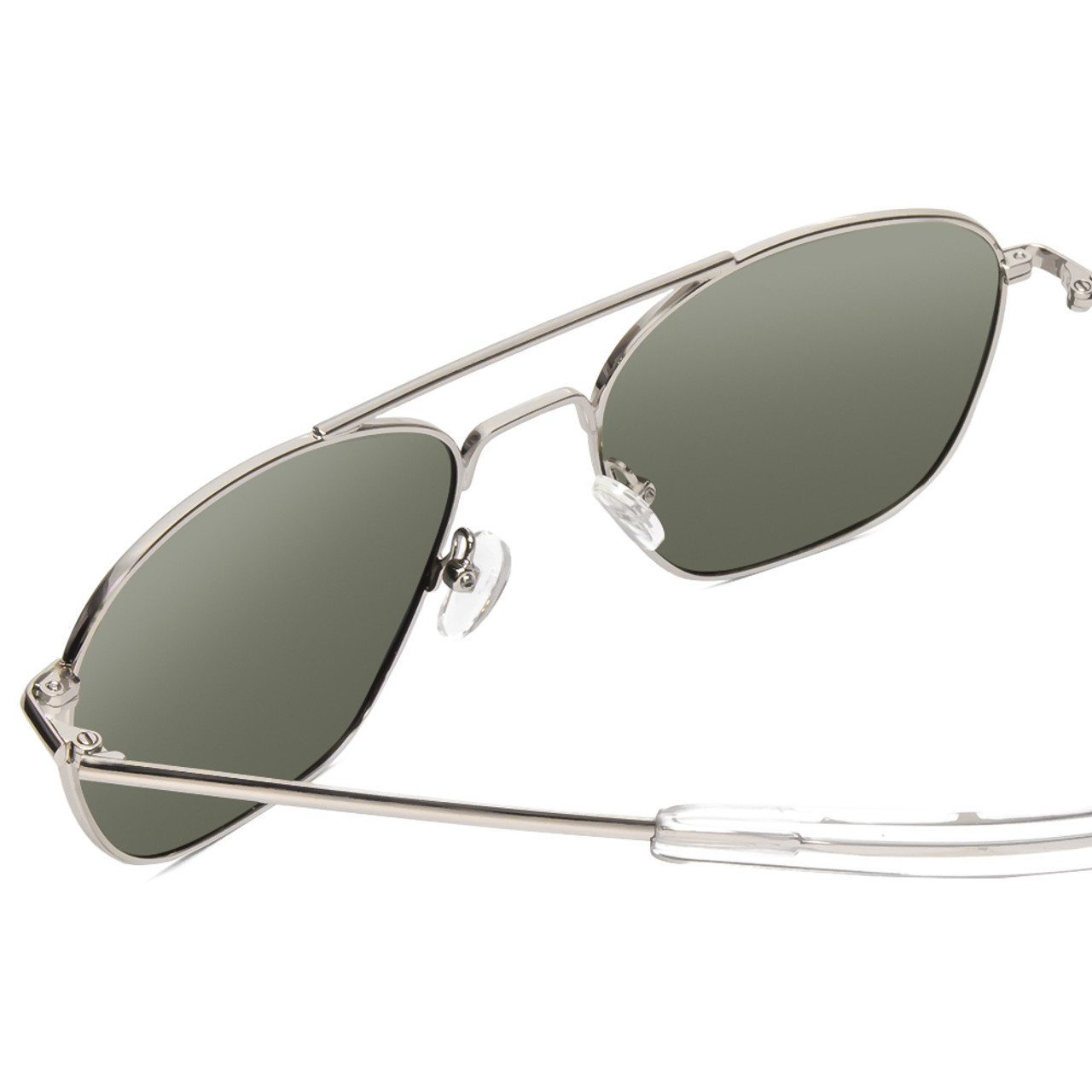 Close Up View of Ernest Hemingway H202 55 mm Metal Pilot Polarized Sunglasses Silver&Green/Blue