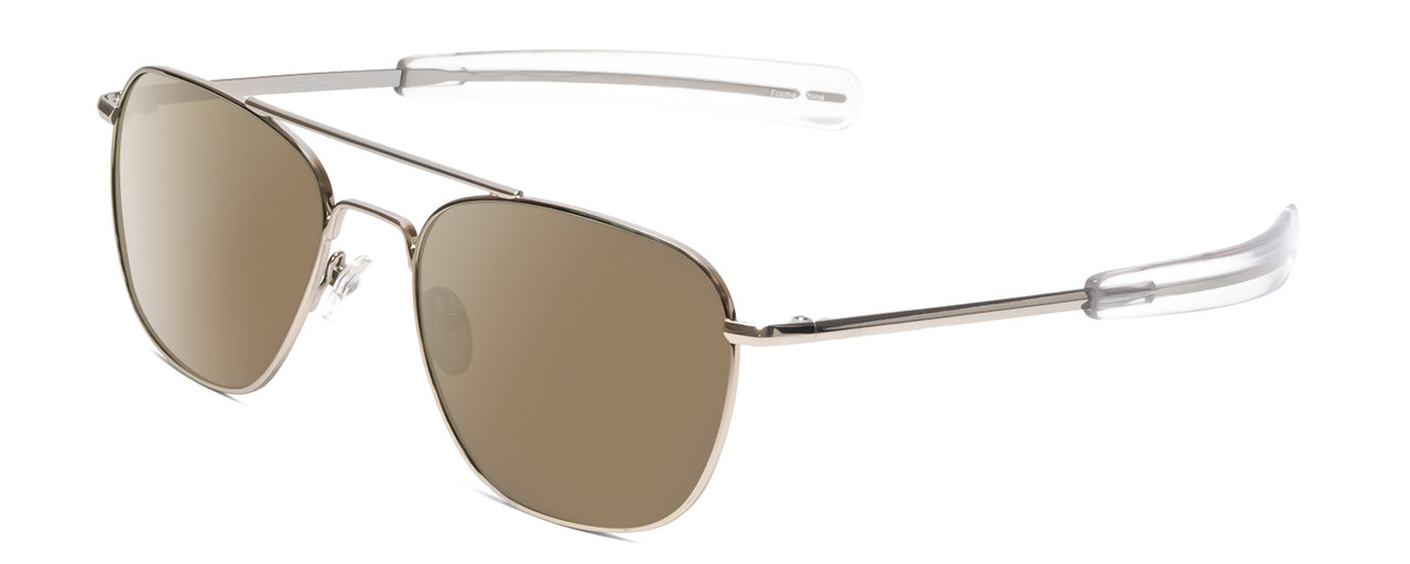 Profile View of Ernest Hemingway H202 Designer Polarized Sunglasses with Custom Cut Amber Brown Lenses in Silver Unisex Aviator Full Rim Metal 55 mm