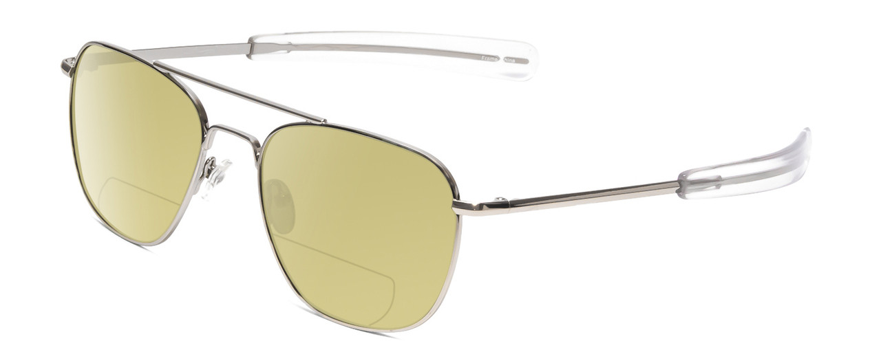 Profile View of Ernest Hemingway H202 Designer Polarized Reading Sunglasses with Custom Cut Powered Sun Flower Yellow Lenses in Silver Unisex Pilot Full Rim Metal 55 mm