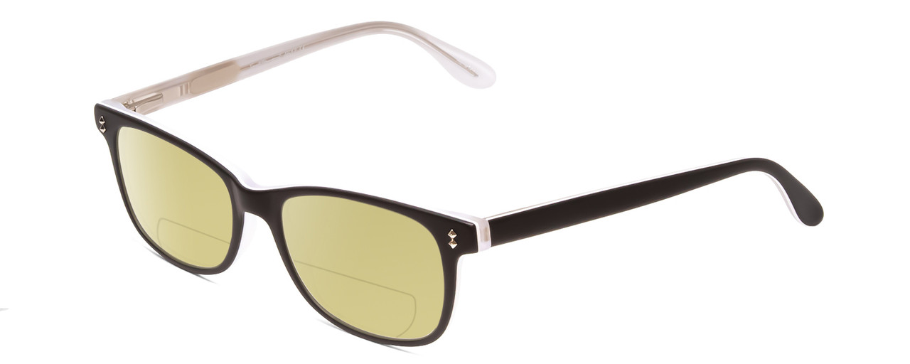 Profile View of Ernest Hemingway H4617 Designer Polarized Reading Sunglasses with Custom Cut Powered Sun Flower Yellow Lenses in Matte Black Crystal Clear Layered Silver Studs Unisex Cateye Full Rim Acetate 52 mm