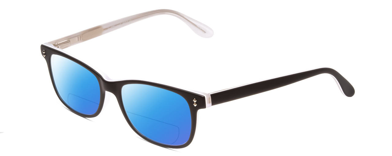 Profile View of Ernest Hemingway H4617 Designer Polarized Reading Sunglasses with Custom Cut Powered Blue Mirror Lenses in Matte Black Crystal Clear Layered Silver Studs Unisex Cateye Full Rim Acetate 52 mm