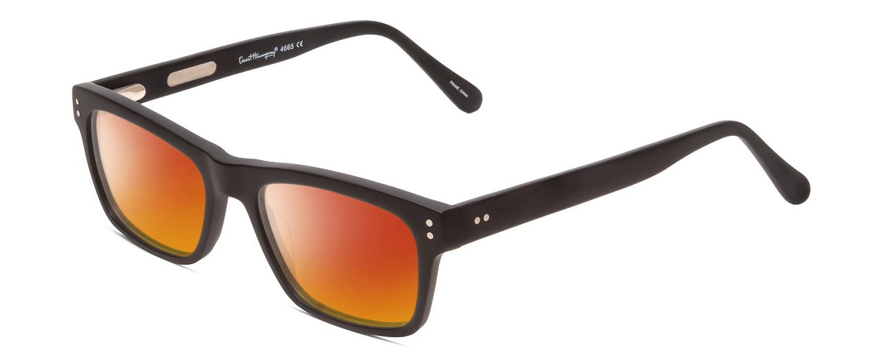 Profile View of Ernest Hemingway H4665 Designer Polarized Sunglasses with Custom Cut Red Mirror Lenses in Matte Black Unisex Cateye Full Rim Acetate 53 mm