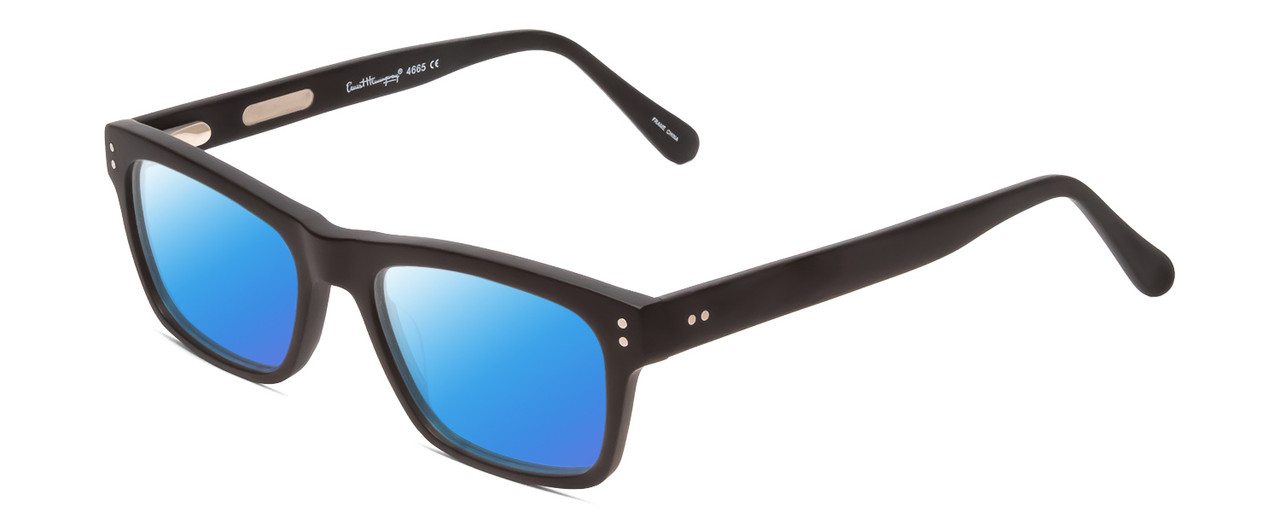 Profile View of Ernest Hemingway H4665 Designer Polarized Sunglasses with Custom Cut Blue Mirror Lenses in Matte Black Unisex Cateye Full Rim Acetate 53 mm