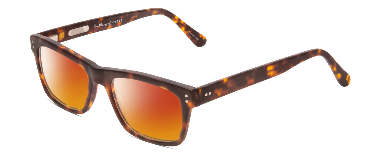 Profile View of Ernest Hemingway H4665 Designer Polarized Sunglasses with Custom Cut Red Mirror Lenses in Matte Tortoise Havana Brown Yellow Unisex Cateye Full Rim Acetate 53 mm