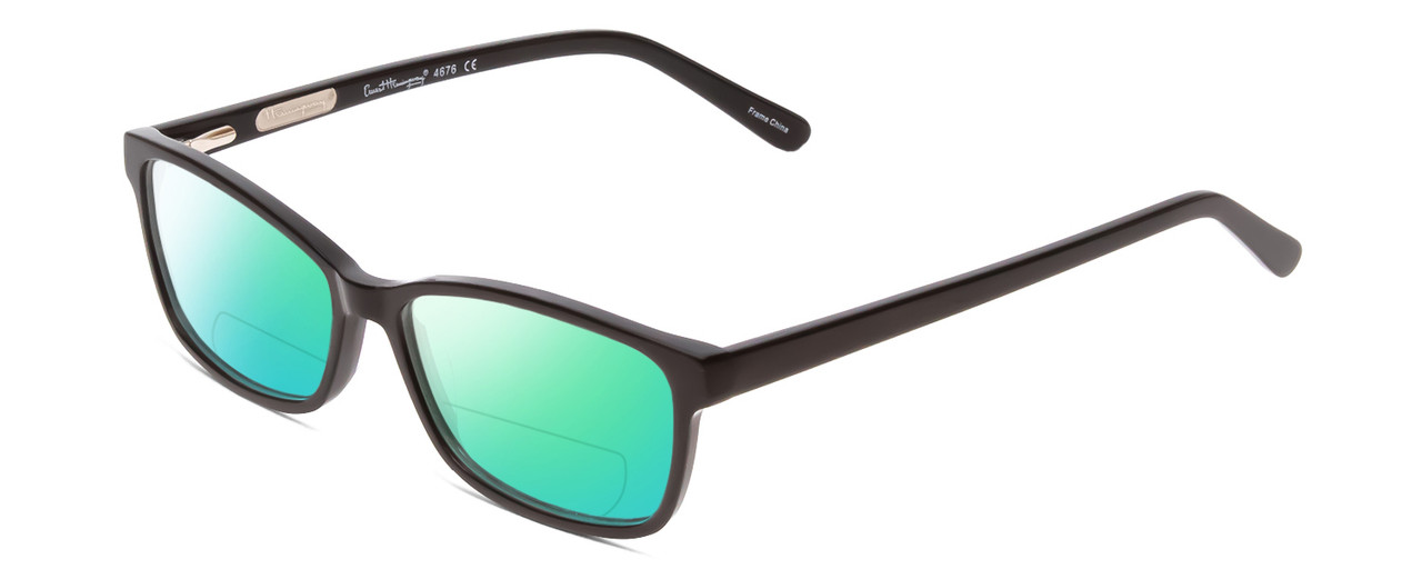 Profile View of Ernest Hemingway H4676 Designer Polarized Reading Sunglasses with Custom Cut Powered Green Mirror Lenses in Gloss Black Ladies Cateye Full Rim Acetate 53 mm