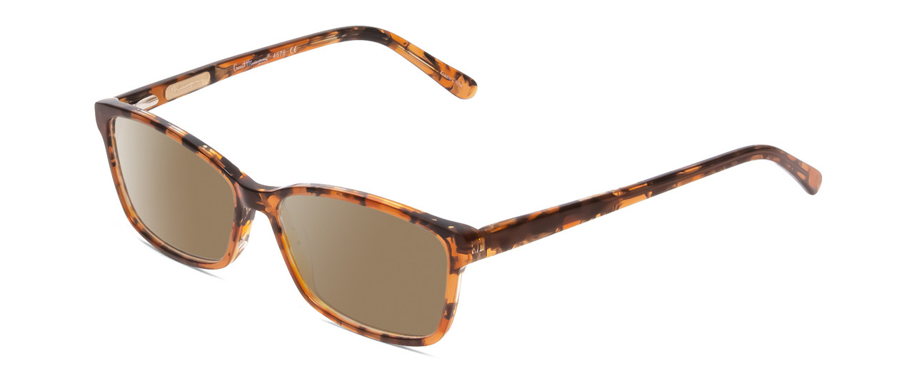 Profile View of Ernest Hemingway H4676 Designer Polarized Sunglasses with Custom Cut Amber Brown Lenses in Demi-Tortoise Havana Yellow Brown Ladies Cateye Full Rim Acetate 53 mm