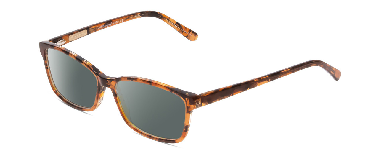 Profile View of Ernest Hemingway H4676 Designer Polarized Sunglasses with Custom Cut Smoke Grey Lenses in Demi-Tortoise Havana Yellow Brown Ladies Cateye Full Rim Acetate 53 mm