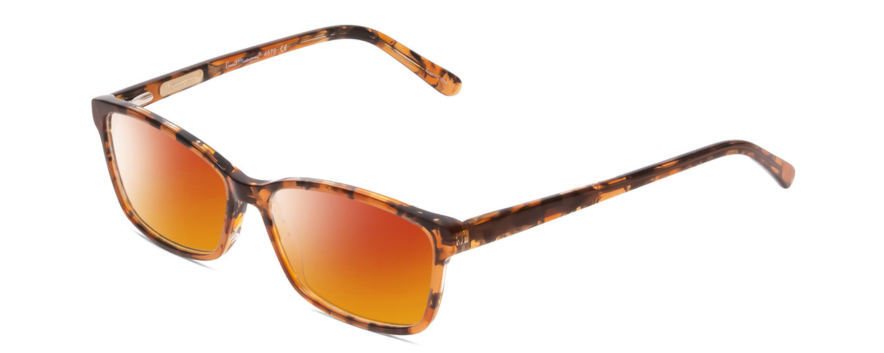 Profile View of Ernest Hemingway H4676 Designer Polarized Sunglasses with Custom Cut Red Mirror Lenses in Demi-Tortoise Havana Yellow Brown Ladies Cateye Full Rim Acetate 53 mm