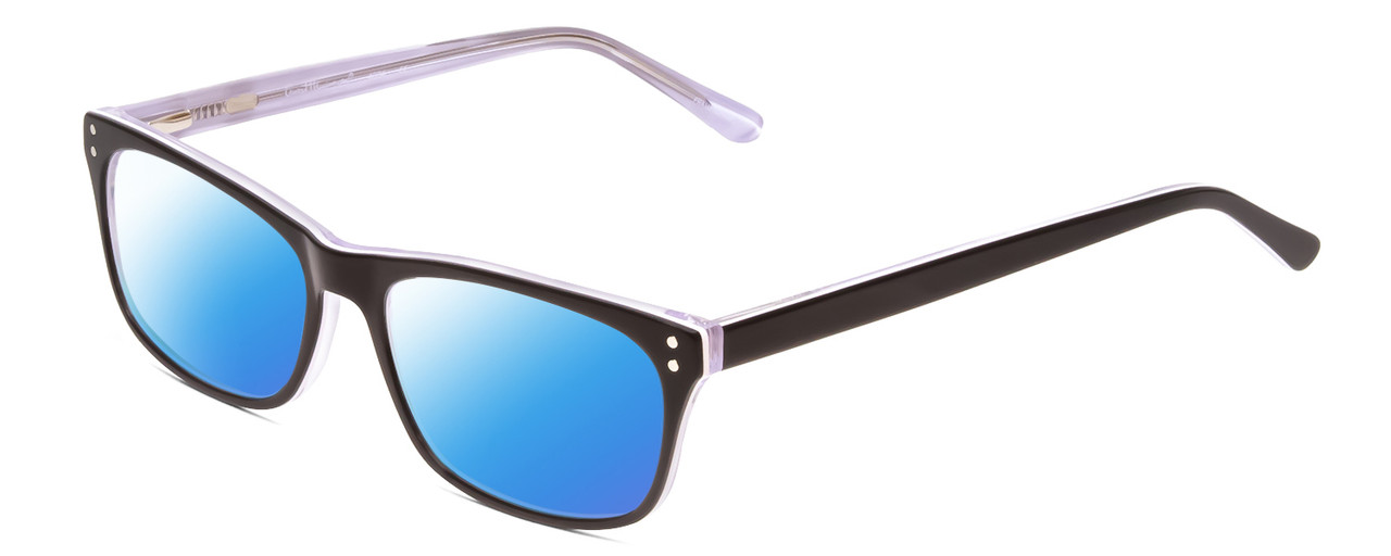 Profile View of Ernest Hemingway H4684 Designer Polarized Sunglasses with Custom Cut Blue Mirror Lenses in Shiny Black White Clear Crystal Triple Layered Unisex Cateye Full Rim Acetate 53 mm