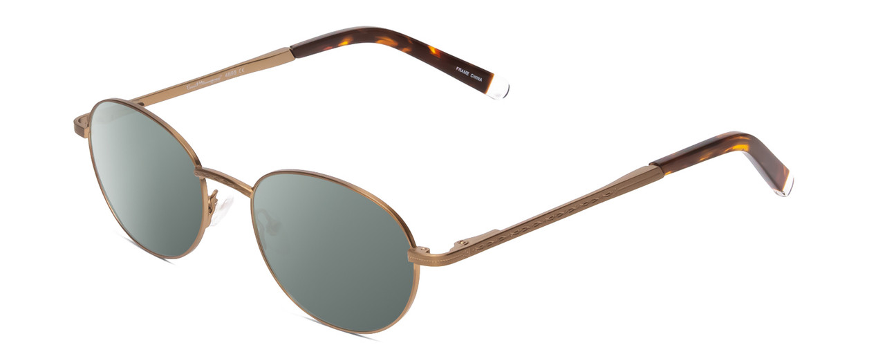 Profile View of Ernest Hemingway H4695 Designer Polarized Sunglasses with Custom Cut Smoke Grey Lenses in Antique Gold/Tortoise Havana Clear Tips Unisex Round Full Rim Stainless Steel 48 mm